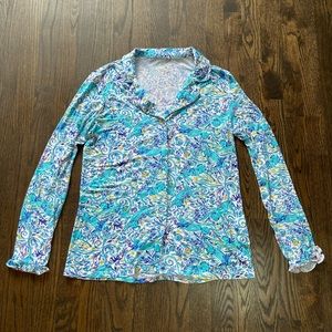 Lilly Pulitzer Ruffle Pajama Top S Melon Fig Sea Monkey